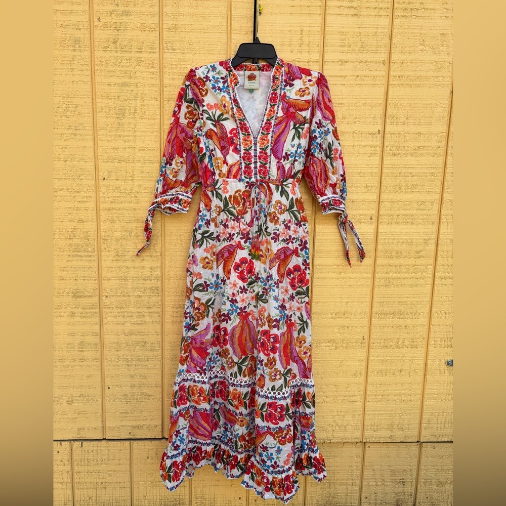 FARM Rio Pink Floral V-Neck Maxi Dress with Tie Sleeves - Picture 11 of 16